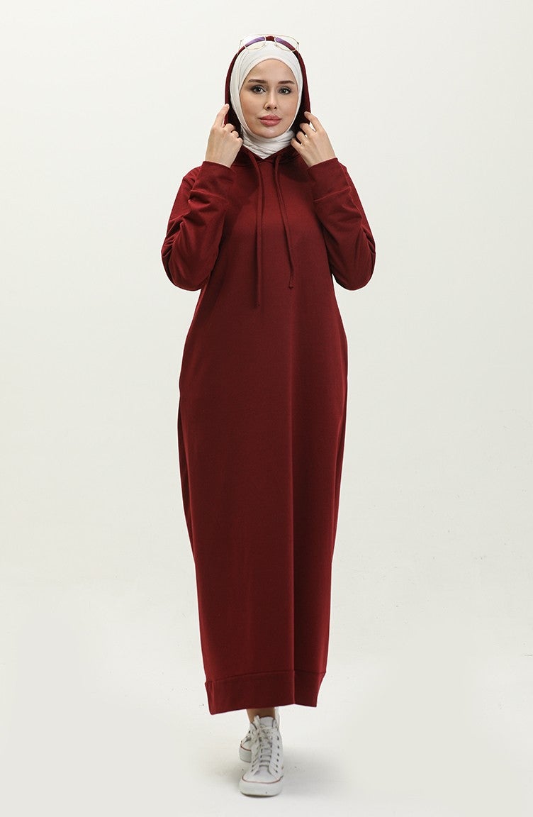 Sefa Merve Two Thread Hooded Sports Dress 0190-07 Claret Red  - Image 2