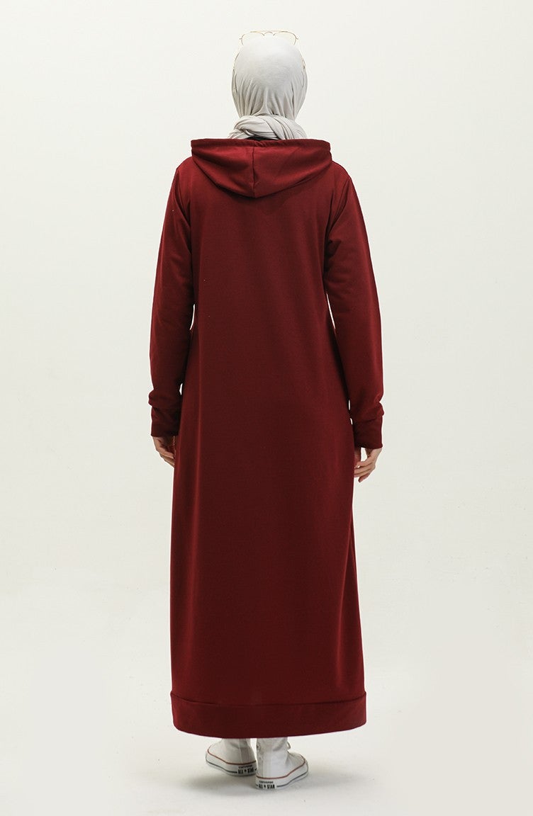 Sefa Merve Two Thread Hooded Sports Dress 0190-07 Claret Red  - Image 5