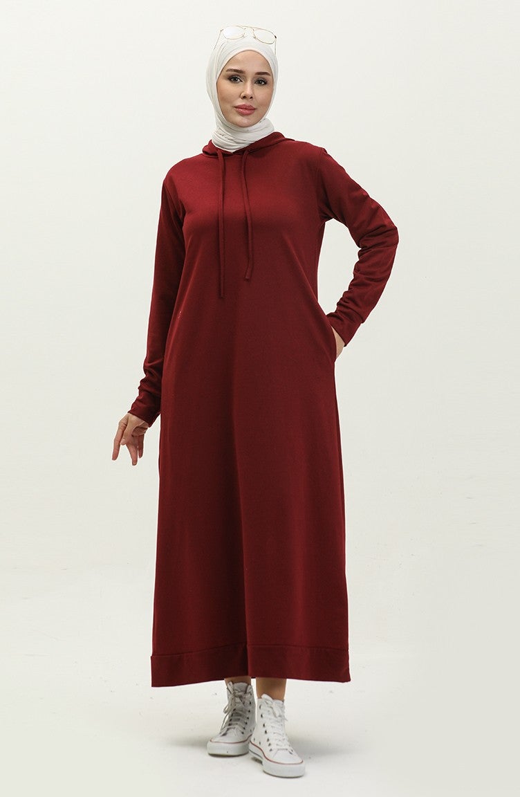Sefa Merve Two Thread Hooded Sports Dress 0190-07 Claret Red  - Image 1