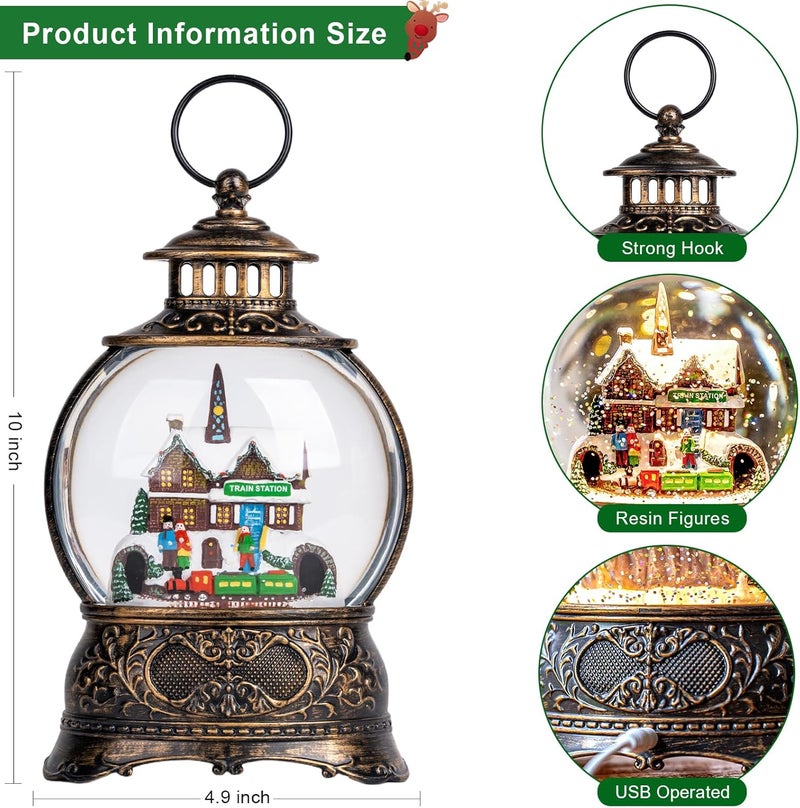 ZQQLITE كرات الثلج لعيد الميلاد، فانوس مائي لعيد الميلاد مع قطار محطة، موسيقى ومؤقت 6 ساعات، فانوس مضاء يعمل بالبطارية/USB لتزيين مهرجان عيد الميلاد كهدية - Image 5