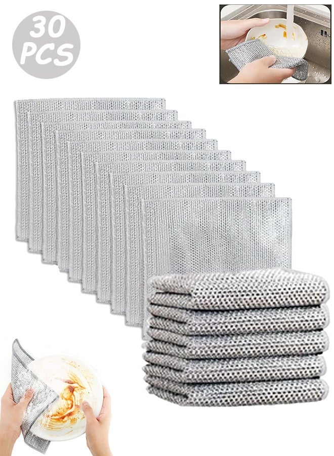 كوانتوم 30 قطعة قماش لغسيل الأسلاك المصنوعة من الصلب PCS، قطع قماش لغسل الأسلاك متعددة الأغراض بدون خدش، قطع قماش لغسل الأسلاك قابلة لإعادة الاستخدام للرطب والجاف - Image 1