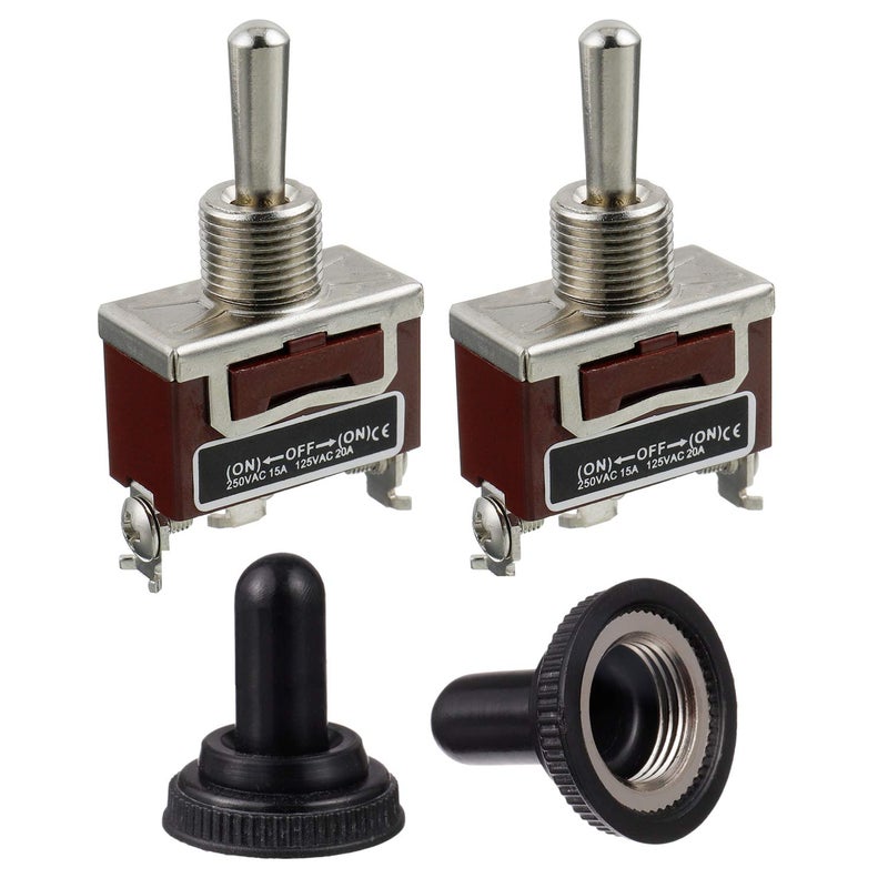 BOJACK RT1122FS Toggle Switch 125V 20A Momentary Automatic Reset Switches 250V 15A SPST ON -Off- ON 3 Terminal pin Rocker Switch with Metal Waterproof Cap (Pack of 2) - Image 1