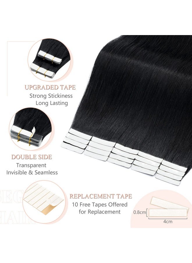 SEGO Tape In Hair Extensions Human Hair 16 Inch Jet Black 20Pcs 50G Straight Natural 100% Remy Rooted Seamless Skin Weft Invisible Double Sided Tape Hair For Women - Image 2