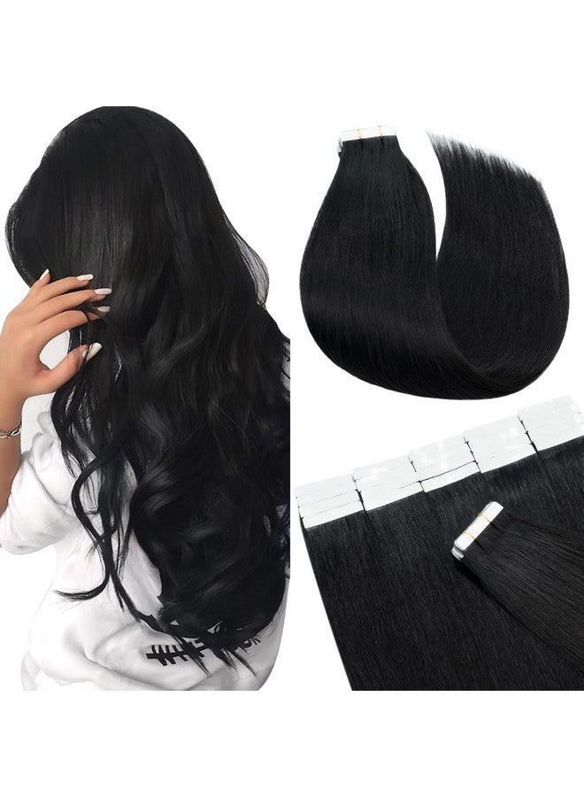 SEGO Tape In Hair Extensions Human Hair 16 Inch Jet Black 20Pcs 50G Straight Natural 100% Remy Rooted Seamless Skin Weft Invisible Double Sided Tape Hair For Women - Image 1