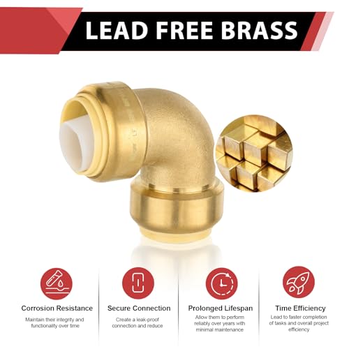 EFIELD (Pack of 2) EFIELD Push-Fit 1 Inch x 1 Inch Elbow Brass Fitting to Connect Pex, Copper, CPVC with Disconnect Clip,(PF050-2PCS) - Image 3
