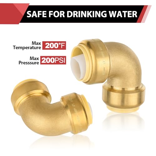 EFIELD (Pack of 2) EFIELD Push-Fit 1 Inch x 1 Inch Elbow Brass Fitting to Connect Pex, Copper, CPVC with Disconnect Clip,(PF050-2PCS) - Image 4