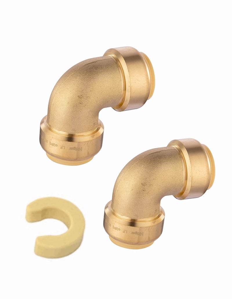 EFIELD (Pack of 2) EFIELD Push-Fit 1 Inch x 1 Inch Elbow Brass Fitting to Connect Pex, Copper, CPVC with Disconnect Clip,(PF050-2PCS) - Image 1