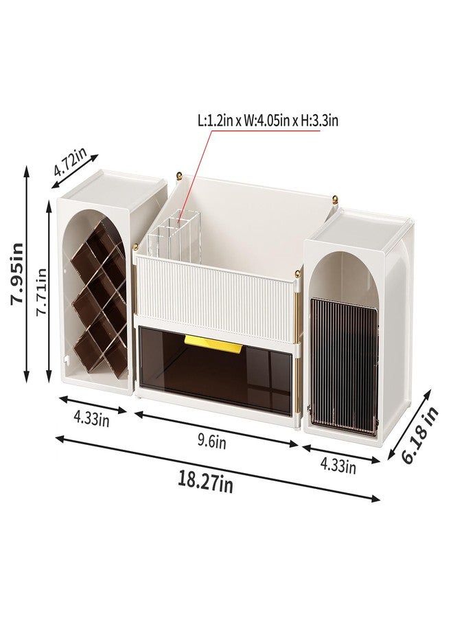 Seoneiro Makeup Organizer with Drawers, Cosmetic Storage for Dresser Countertop and Bathroom Vanity, Beauty Holder for Lipstick Brush Skincare Display case (Milky White + Dark Brown) - Image 2