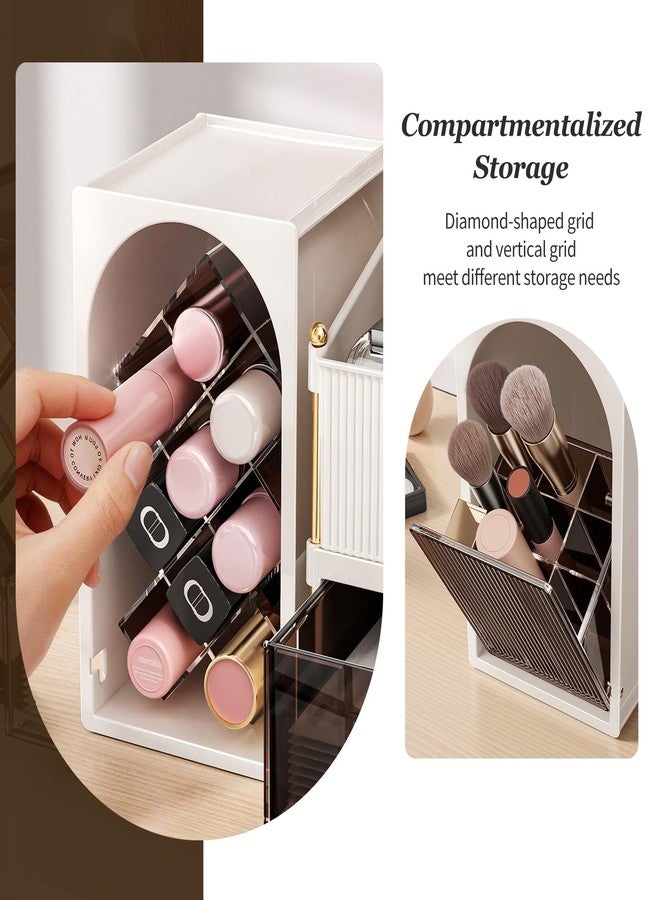 Seoneiro Makeup Organizer with Drawers, Cosmetic Storage for Dresser Countertop and Bathroom Vanity, Beauty Holder for Lipstick Brush Skincare Display case (Milky White + Dark Brown) - Image 5
