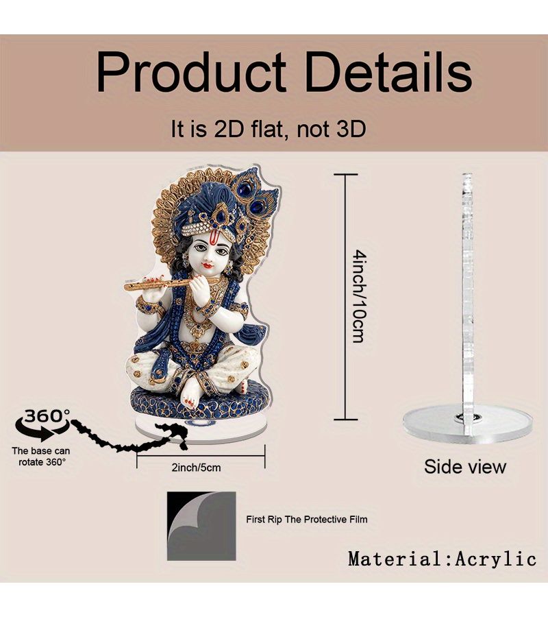 Rotatable Crystal Krishna Tabletop Decoration Model A Blue Gold Divine Spiritual Home Diwali Decor - Image 4