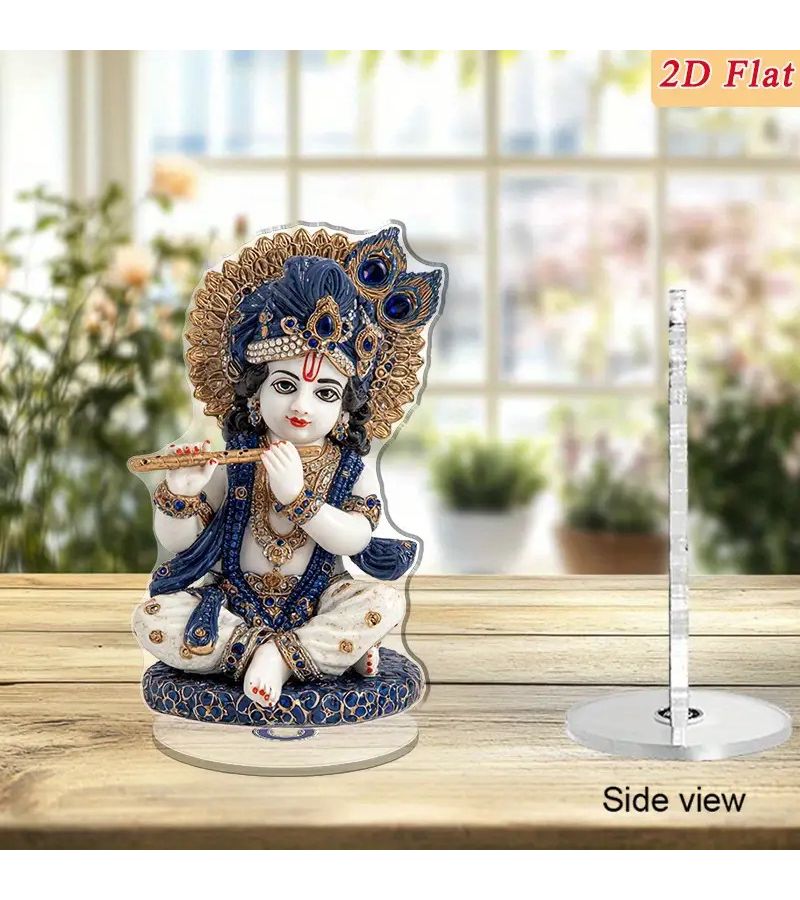 Rotatable Crystal Krishna Tabletop Decoration Model A Blue Gold Divine Spiritual Home Diwali Decor - Image 2