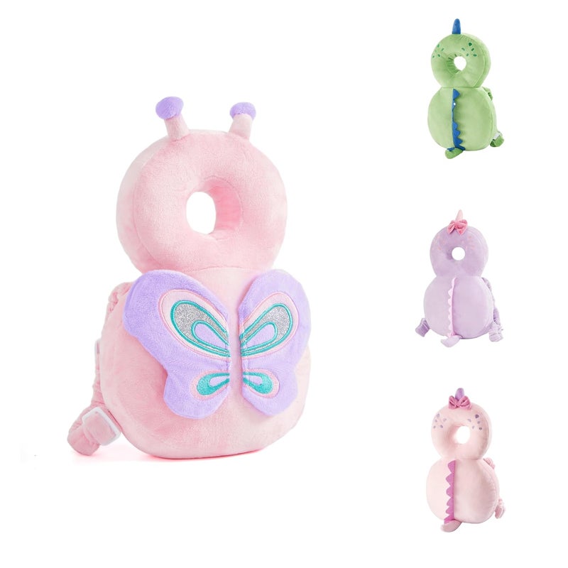 KingCheer Baby Back Potection Toddler Safety Protector Cushion Pad Toddler Backpack for Crawling Walking Adjustable Toddlers Back Safety Pad for Boys and Girls(Pink Butterfly) - Image 1