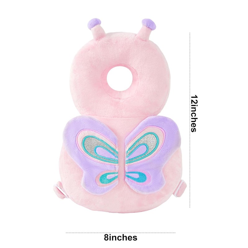 KingCheer Baby Back Potection Toddler Safety Protector Cushion Pad Toddler Backpack for Crawling Walking Adjustable Toddlers Back Safety Pad for Boys and Girls(Pink Butterfly) - Image 2