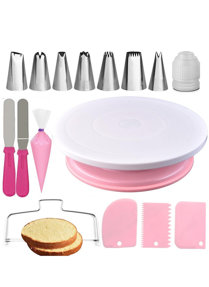 Generic - 35PCs Cake Turntable and Leveler-Rotating Cake Stand with Non Slip pad-7 Icing Tips and 20 Bags- Straight & Offset Spatula-3 Sc Set -Baking Tools - Image 1