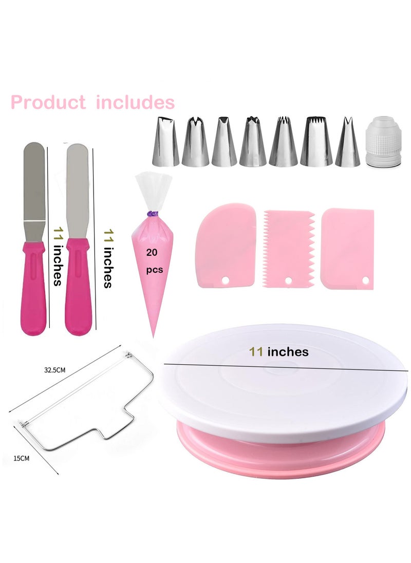 Generic - 35PCs Cake Turntable and Leveler-Rotating Cake Stand with Non Slip pad-7 Icing Tips and 20 Bags- Straight & Offset Spatula-3 Sc Set -Baking Tools - Image 1