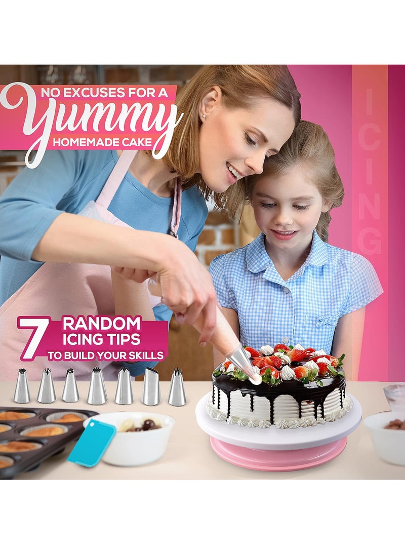 Generic - 35PCs Cake Turntable and Leveler-Rotating Cake Stand with Non Slip pad-7 Icing Tips and 20 Bags- Straight & Offset Spatula-3 Sc Set -Baking Tools - Image 1