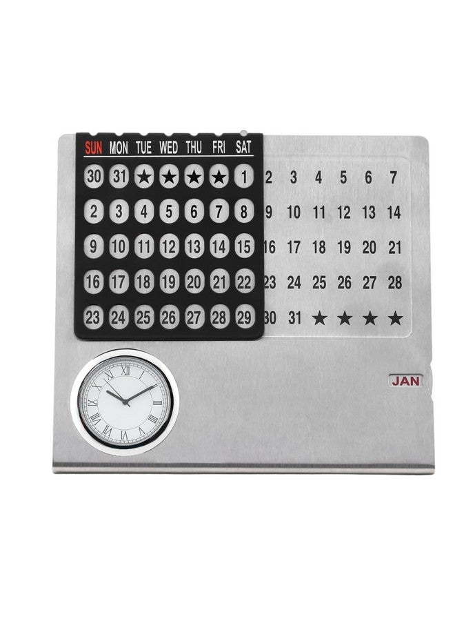 ZAHEPA ZAHEPA Perpetual Calendar, Lifetime Table Calender, Permanent Desk Calander with Clock, Adjustable Date & Month Display for Home/Office/Corporate Gifts (Metal-Silver) (105 X 40 X 85 mm)  - Image 5
