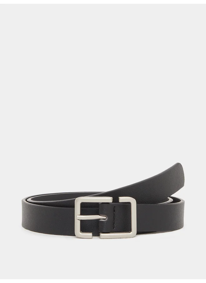 Styli Styli Black Solid Waist Belt with Metal Buckle