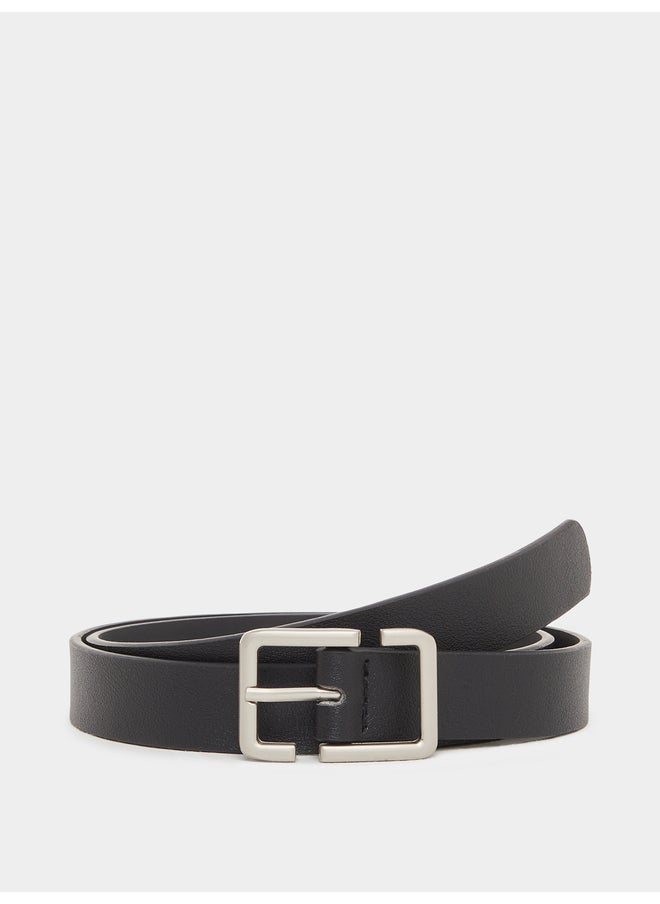 Styli Styli Black Solid Waist Belt with Metal Buckle  - Image 1
