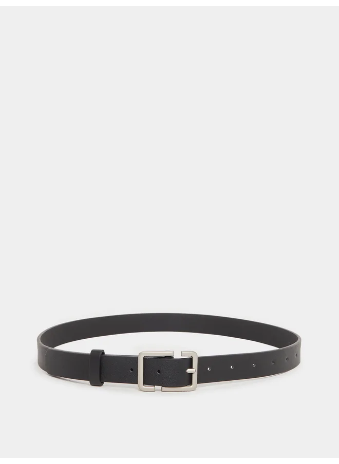 Styli Styli Black Solid Waist Belt with Metal Buckle