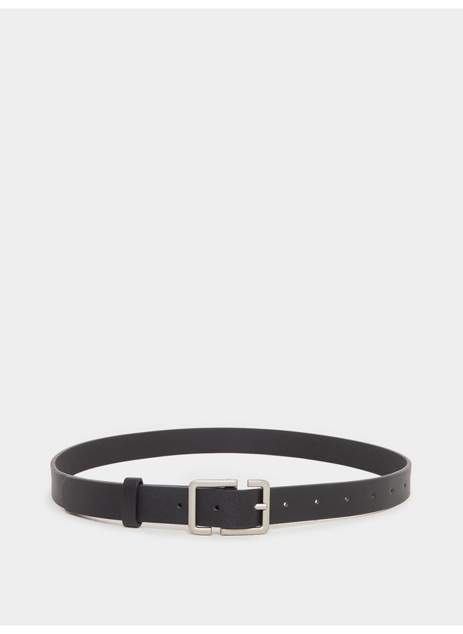 Styli Styli Black Solid Waist Belt with Metal Buckle  - Image 2