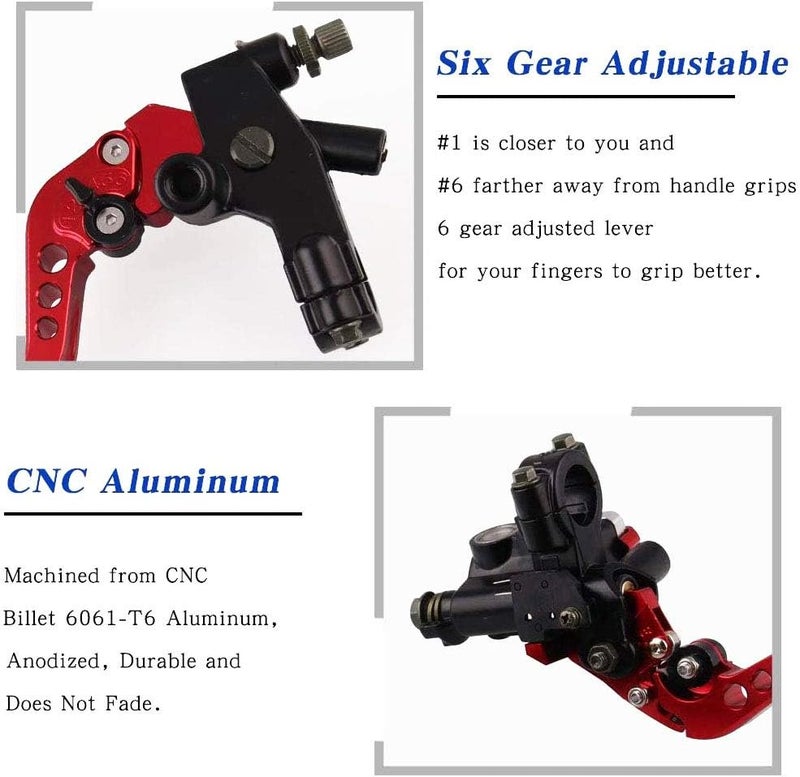 PACEWALKER Universal Motorcycle 7/8" 22mm Handlebar Brake Master Cylinder Clutch Lever Set - Red - Image 4