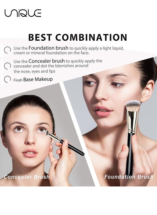 Unique - 2 Pcs Makeup Brushes - Concealer Brush & Foundation Brush - Suitable for Any Make-up -  Perfect for Contouring/Concealer/Foundation - Image 1