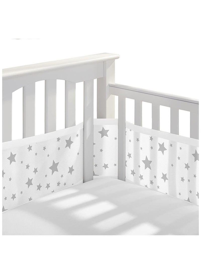 Grey Star Babeland Baby Crib Bumper - Breathable Mesh Crib Liner Anti-Collision Bed Bumper, Soft Cotton Crib Protector, 2 Pieces/Set - 340x28cm + 160x30cm  - Image 1