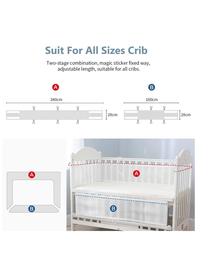 Grey Star Babeland Baby Crib Bumper - Breathable Mesh Crib Liner Anti-Collision Bed Bumper, Soft Cotton Crib Protector, 2 Pieces/Set - 340x28cm + 160x30cm  - Image 4