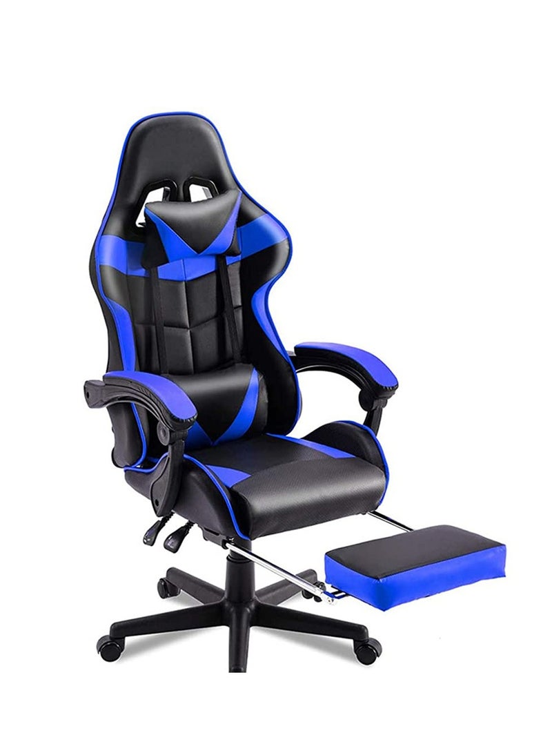 Cool Baby Gaming Chair Durable Leather Seat 360° Gaming Chair with Footrest Adjustable Swivel Task Chair with Headrest Blue - Image 1