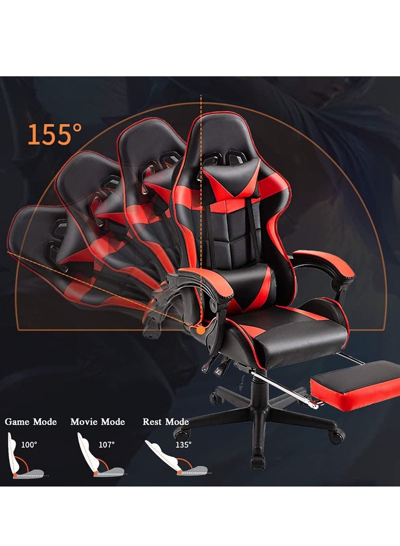 Cool Baby Gaming Chair Durable Leather Seat 360° Gaming Chair with Footrest Adjustable Swivel Task Chair with Headrest Blue - Image 2