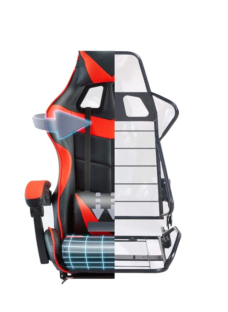 Cool Baby Gaming Chair Durable Leather Seat 360° Gaming Chair with Footrest Adjustable Swivel Task Chair with Headrest Blue - Image 4