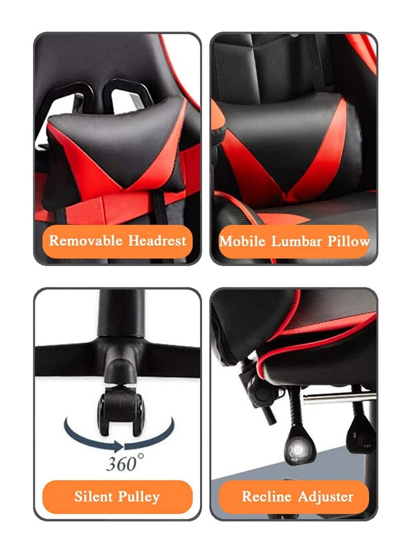 Cool Baby Gaming Chair Durable Leather Seat 360° Gaming Chair with Footrest Adjustable Swivel Task Chair with Headrest Blue - Image 5