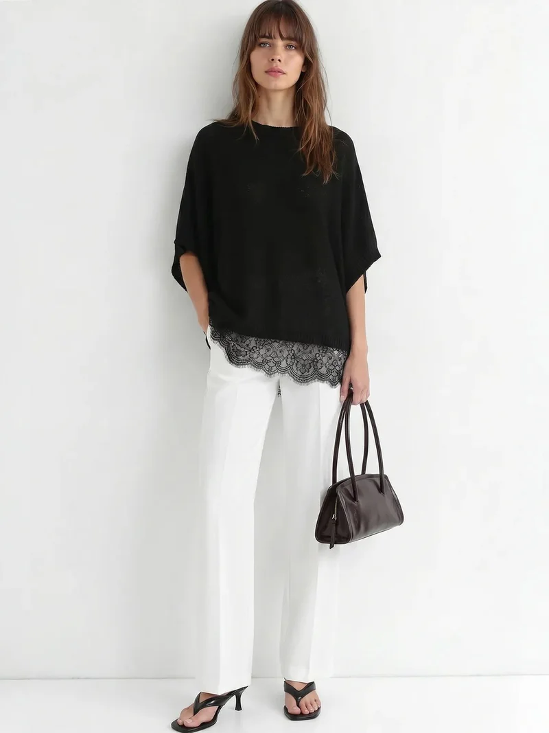 Happiness İstanbul ISTANBUL Lace Knit Crew Neck Top