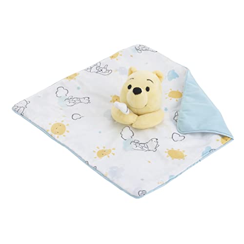 Disney Winnie The Pooh White, Yellow, and Aqua Cloud and Sun Lovey Security Blanket - Image 3