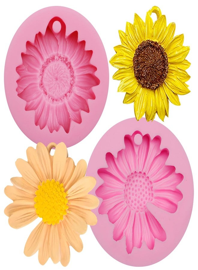 Xcake Lcook Sunflower and Daisy Silicone Mold, 2.72 inch and 2.87 inch Flower Fondant Molds, Pink - Image 1