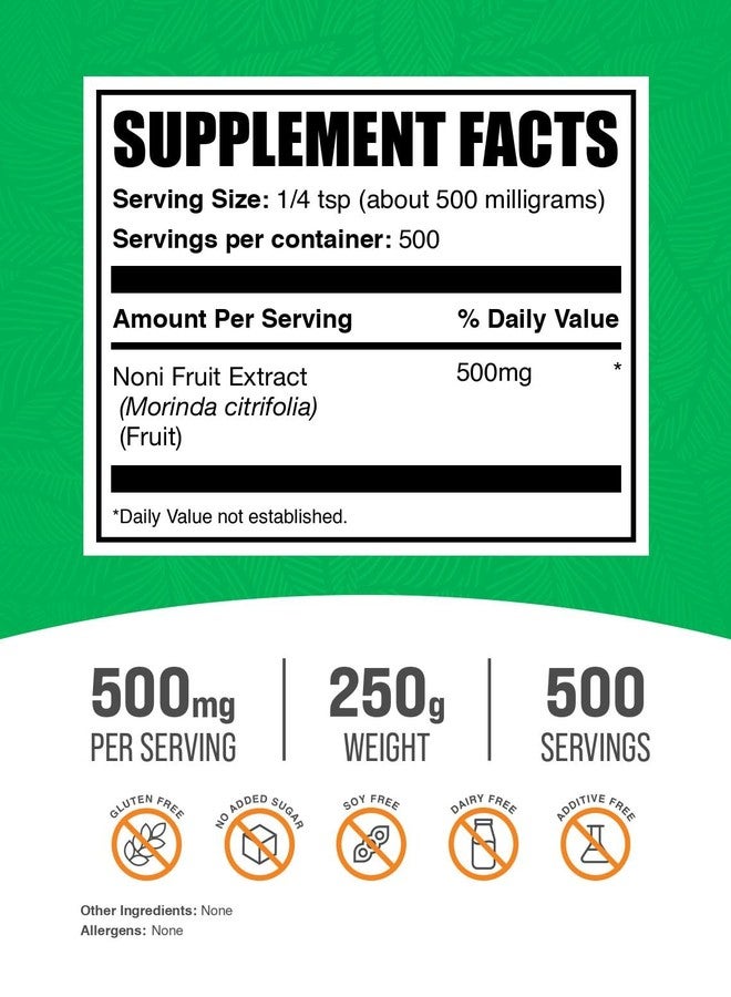 بالك سابلمنتس مسحوق مستخلص فاكهة النوني من BulkSupplements.com - مكمل غذائي من فاكهة النوني، مسحوق غذائي فائق - خالٍ من الغلوتين، 500 ملغ لكل حصة، 250 غ (8.8 أونصة) (عبوة واحدة) - Image 2