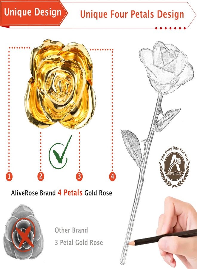 AliveRose 24k Gold Rose, Golden Rose Made from Real Rose - Unique Design Dipped Rose for Anniversary Valentines Mothers Day Birthday Gifts (Golden Rose with Stand) - Image 2