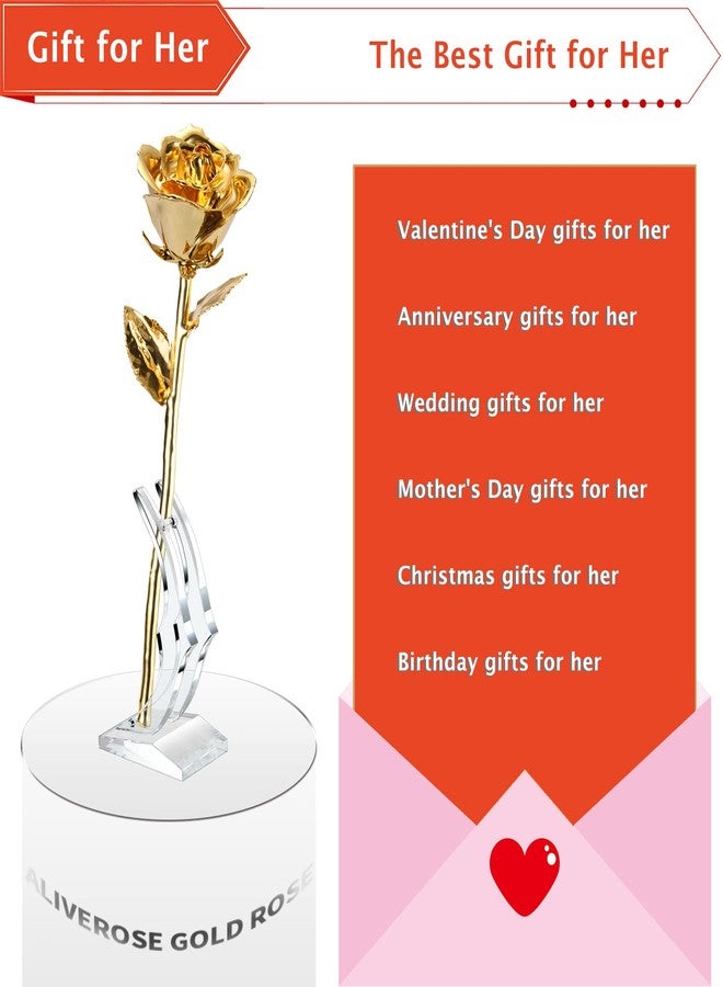 AliveRose 24k Gold Rose, Golden Rose Made from Real Rose - Unique Design Dipped Rose for Anniversary Valentines Mothers Day Birthday Gifts (Golden Rose with Stand) - Image 5