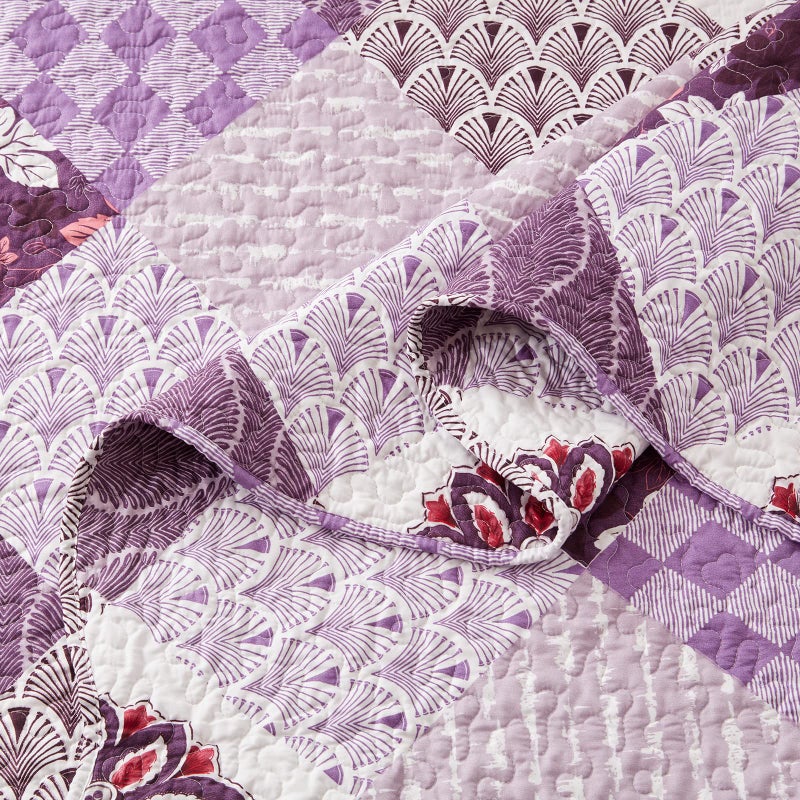 LEAONME Full/Queen Size Quilt Set 3 Piece Lightweight Reversible Bedspread-90''x98'' Soft Patchwork Floral Coverlet Luxurious Warm Microfiber Bed Cover All Seasons Purple Bedding Set(1 Quilt,2 Pillow Shams) - Image 5