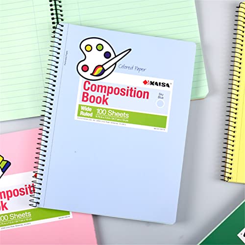 KAISA Colored Paper Spiral Notebook, Wide Ruled 7-1/2"x 9-3/4" Wirebound 1 Subject Notebooks, 100 Sheet/pad 4Pads/Pack, SC10001W - Image 2