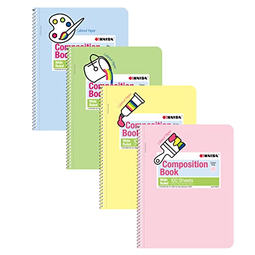 KAISA Colored Paper Spiral Notebook, Wide Ruled 7-1/2"x 9-3/4" Wirebound 1 Subject Notebooks, 100 Sheet/pad 4Pads/Pack, SC10001W - Image 1