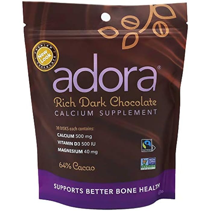 Adora Calcium Supplement, Fairtrade Dark Chocolate, Single Pack - 30 ct - Image 1