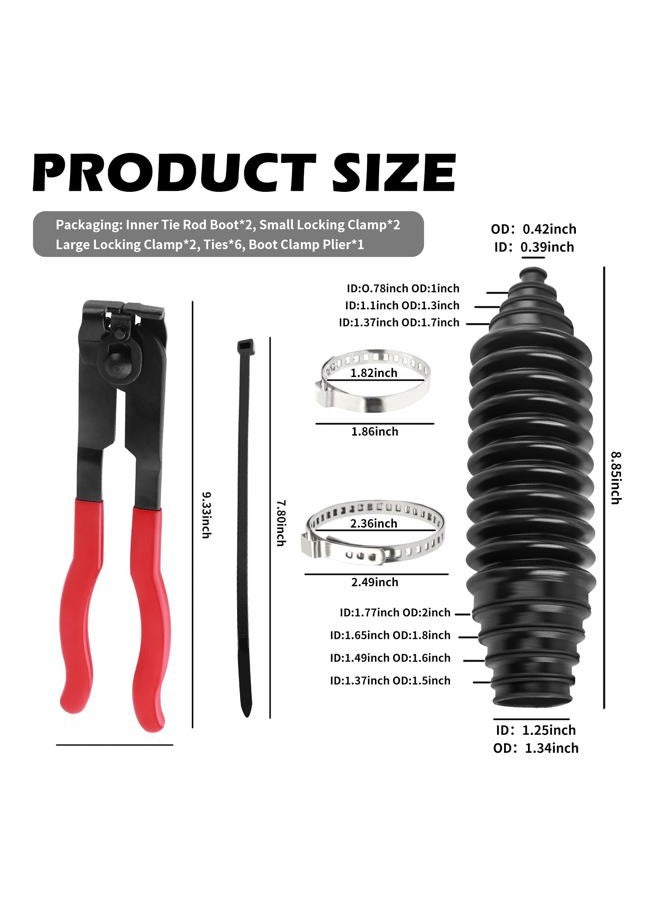 Figpade Car Inner Tie Rod Boot Kit with Boot Clamp Pliers,Soft Car Rack and Pinion Boots Keeps Steering Parts Includes Ties/Clamps,Cuttable Cars Accessories Steering Rack Boots - Image 2