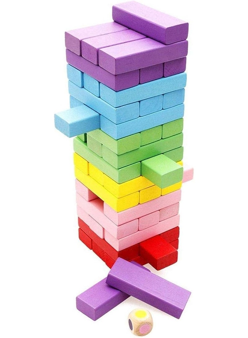 Wooden Colorful Tumbling Tower Blocks Game Family and Kids Educational Toy, 3 Years and Above - Image 1