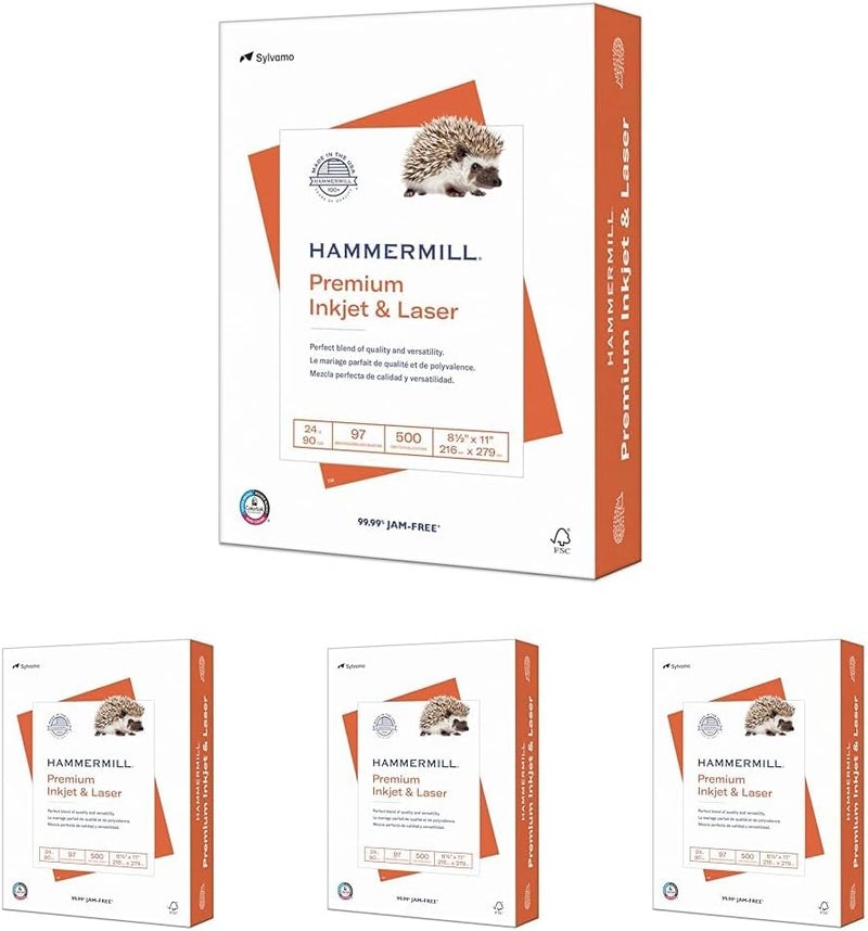 Hammermill Printer Paper, Premium Inkjet & Laser Paper 24 Lb, 8.5 x 11-1 Ream (500 Sheets) - 97 Bright, Made in the USA, 166140R (Pack of 4) - Image 1