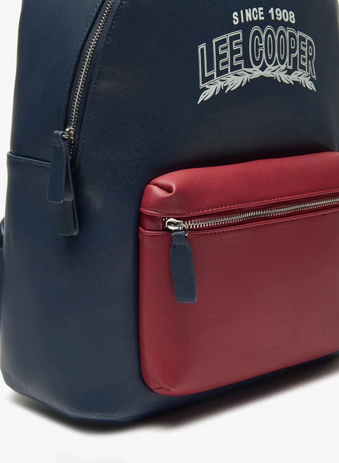 Lee Cooper Women Colourblock Backpack with Adjustable Straps and Zip Closure - 30x15x40 cm