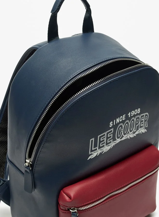 Lee Cooper Women Colourblock Backpack with Adjustable Straps and Zip Closure - 30x15x40 cm