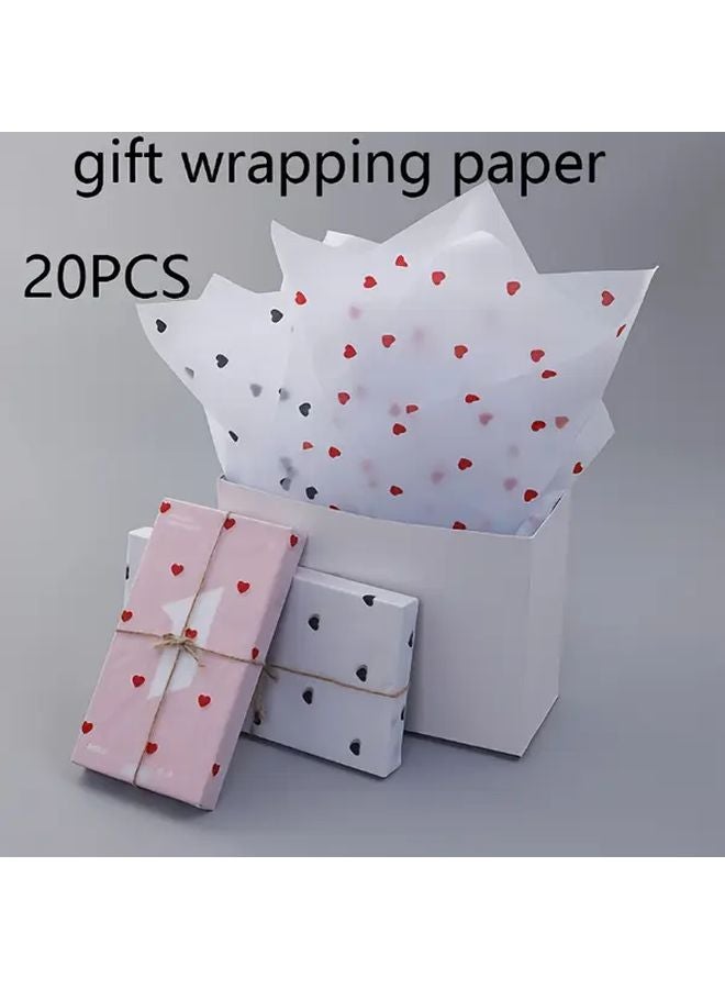 20 Sheets Silver Peach Heart Christmas Wrapping Paper with Gloves Stockings - Image 2