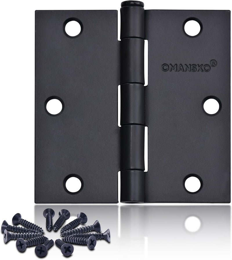 OMANSKO 24 Pack Black Door Hinges, 3.5 x 3.5 Inch Black Hinges for Interior Doors 3 1/2 Inch Hinges for Residential Doors, Square Corners Interior Door Hinges for Standard Flat/Bedroom - Image 1